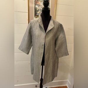 EILEEN FISHER Italian Linen Blend Stand Collar Coat Jacket L Gray like new